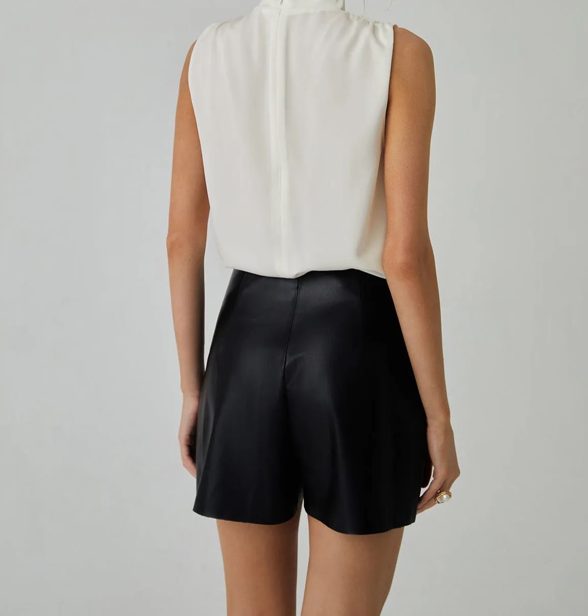 Pleated High Neck Sleeveless Blouse