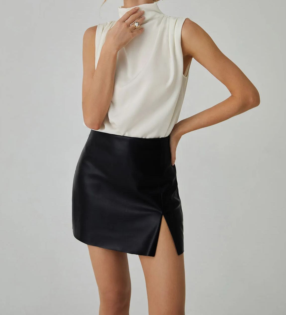 Pleated High Neck Sleeveless Blouse
