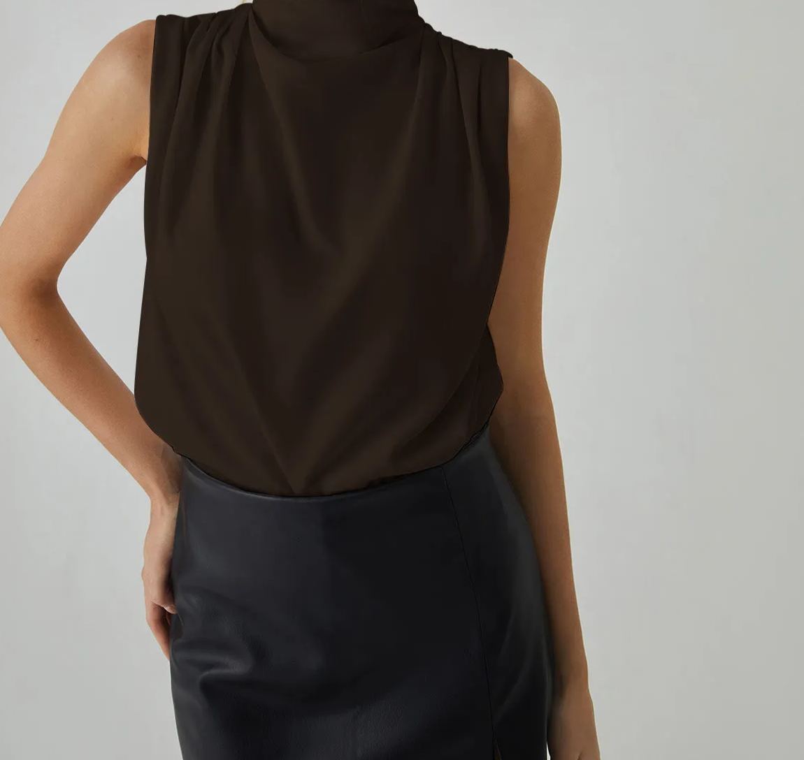 Pleated High Neck Sleeveless Blouse