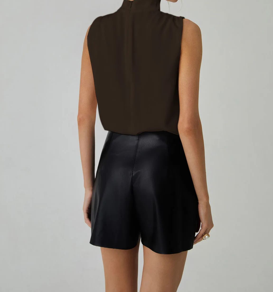 Pleated High Neck Sleeveless Blouse