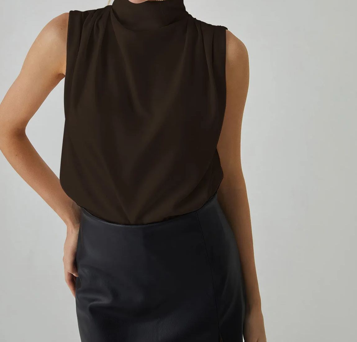 Pleated High Neck Sleeveless Blouse