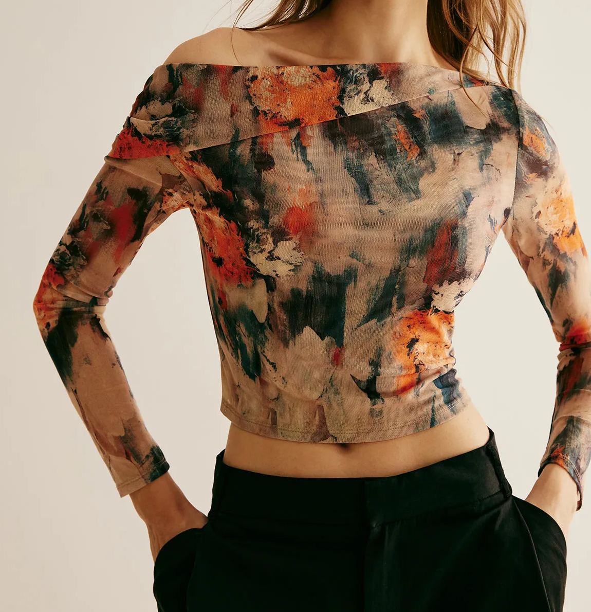 Retro Asymmetrical Collar Crop T-Shirt