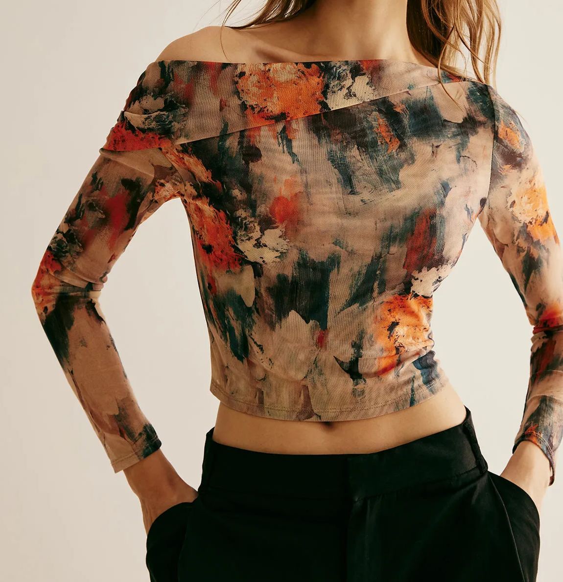 Retro Asymmetrical Collar Crop T-Shirt