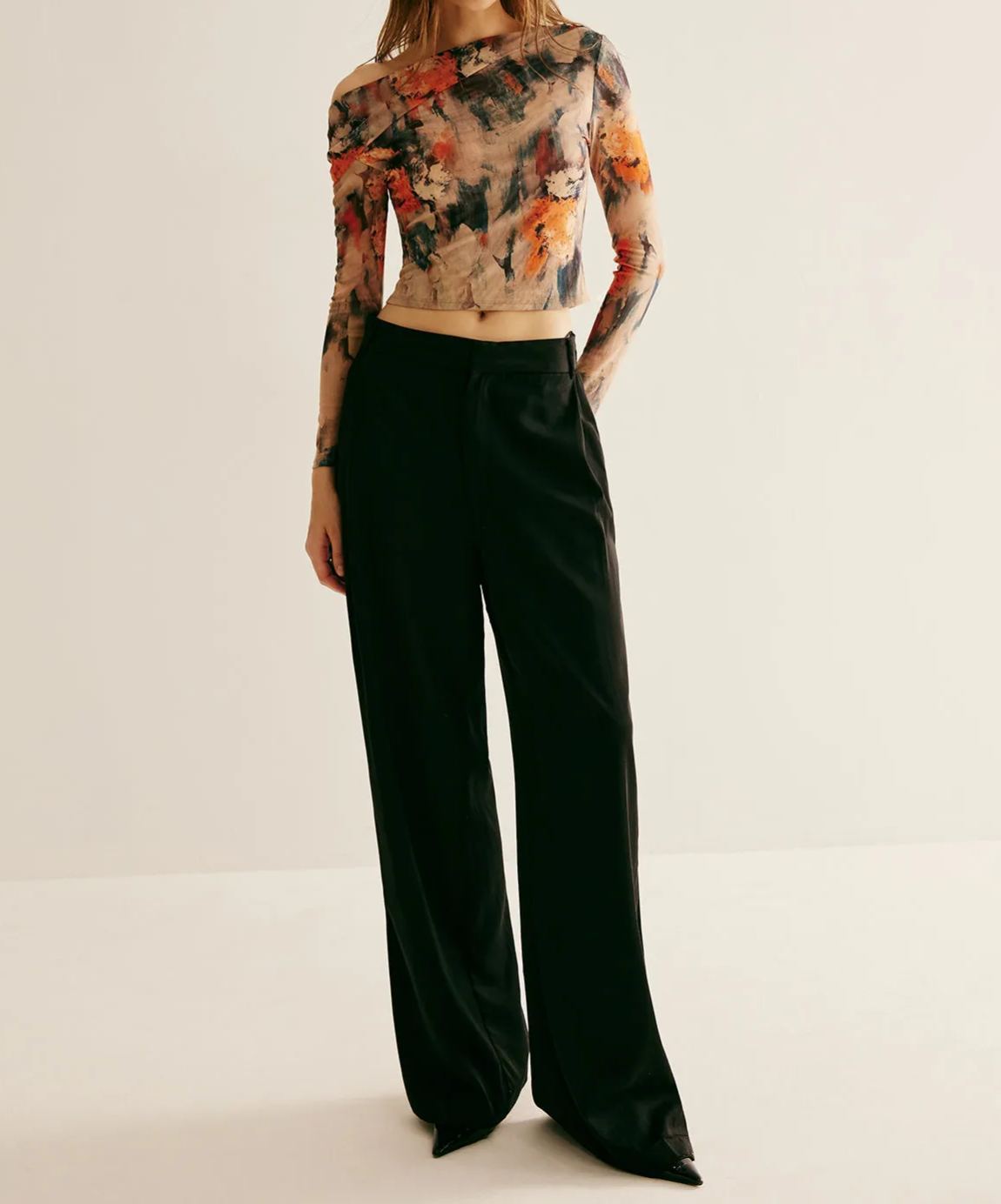 Retro Asymmetrical Collar Crop T-Shirt