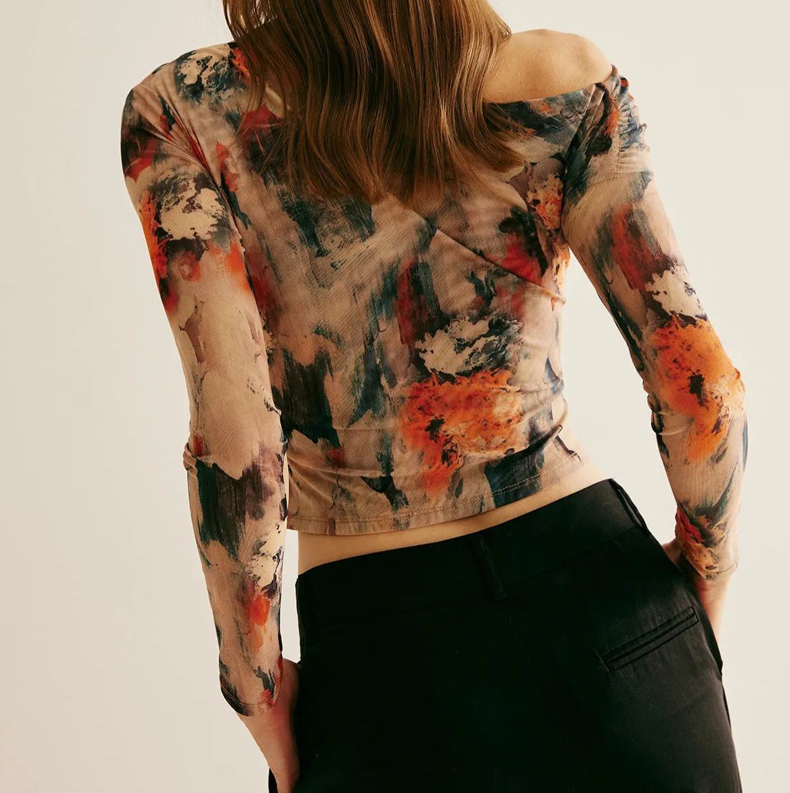 Retro Asymmetrical Collar Crop T-Shirt