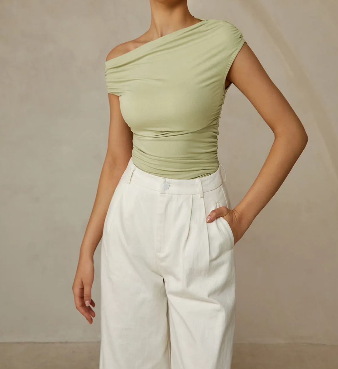 Asymmetrical Neck Sleeveless T-Shirt