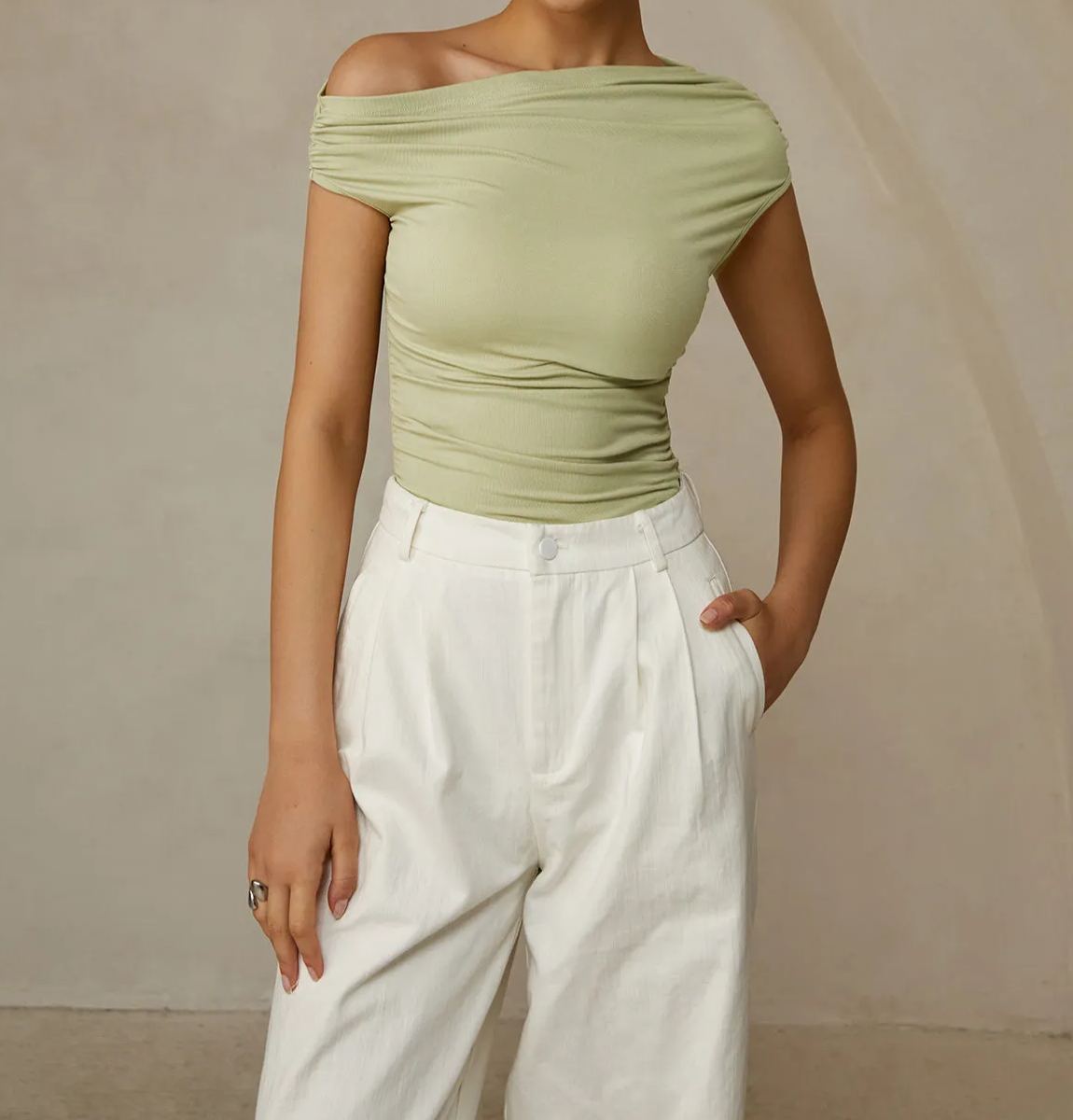 Asymmetrical Neck Sleeveless T-Shirt