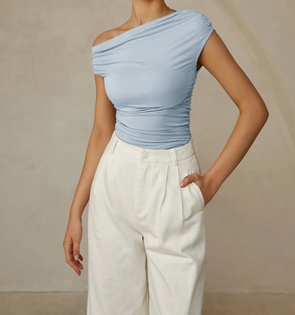 Asymmetrical Neck Sleeveless T-Shirt