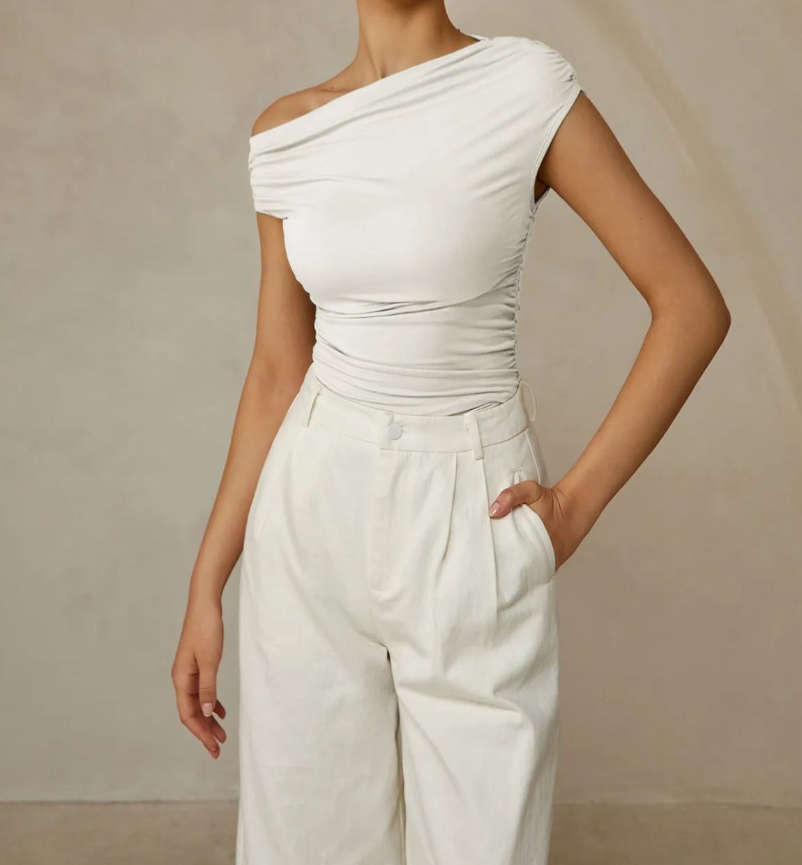 Asymmetrical Neck Sleeveless T-Shirt