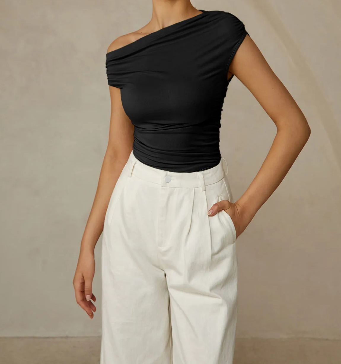 Asymmetrical Neck Sleeveless T-Shirt