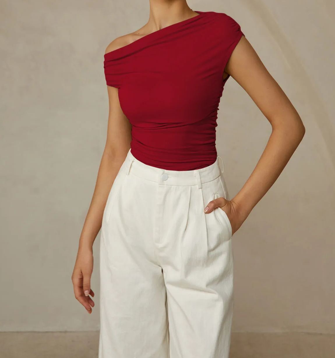 Asymmetrical Neck Sleeveless T-Shirt