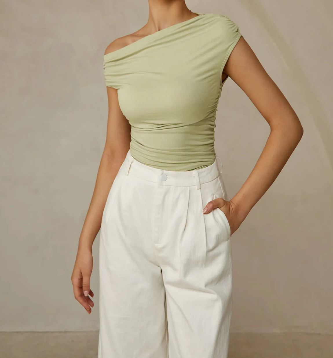 Asymmetrical Neck Sleeveless T-Shirt