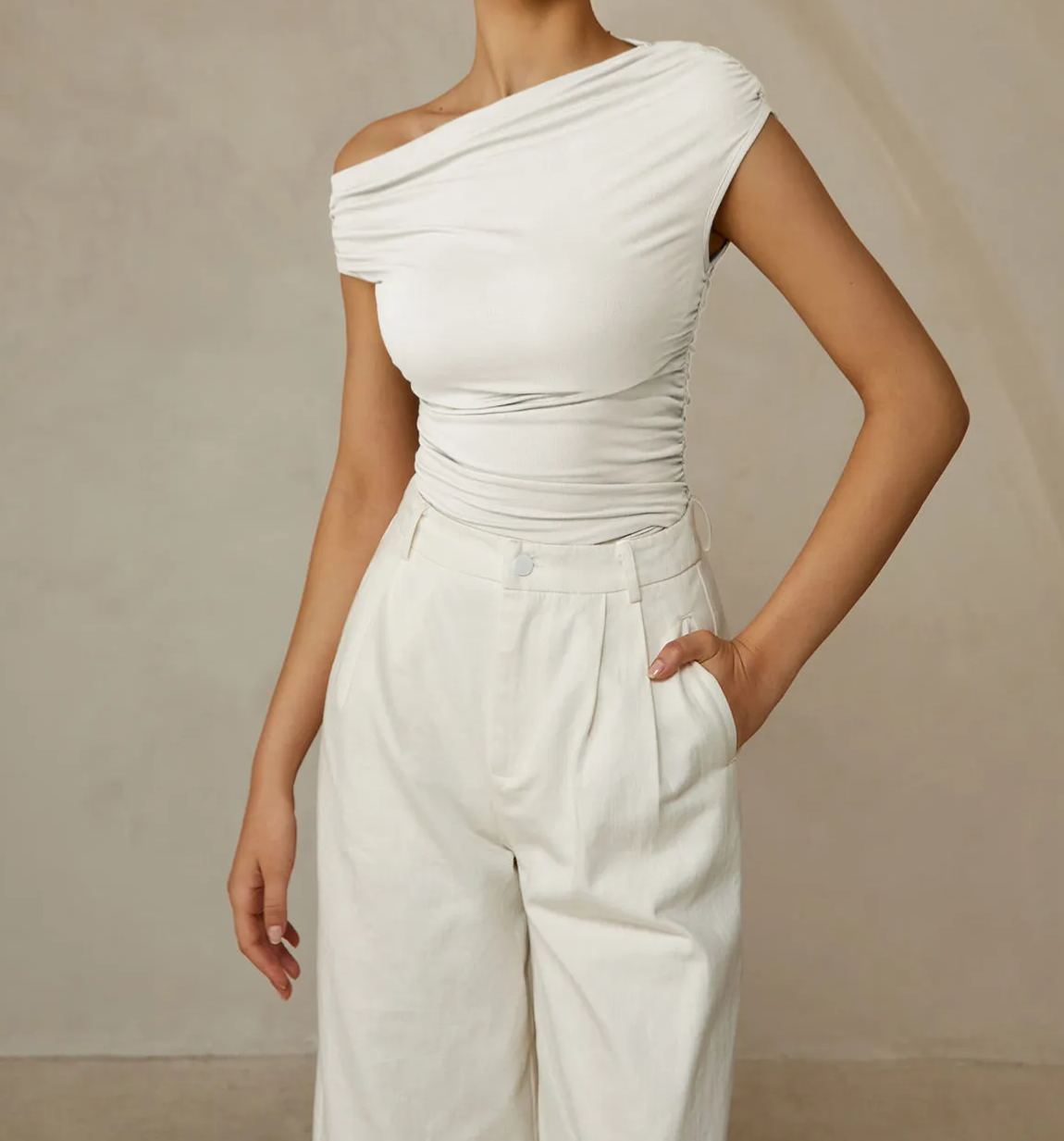 Asymmetrical Neck Sleeveless T-Shirt