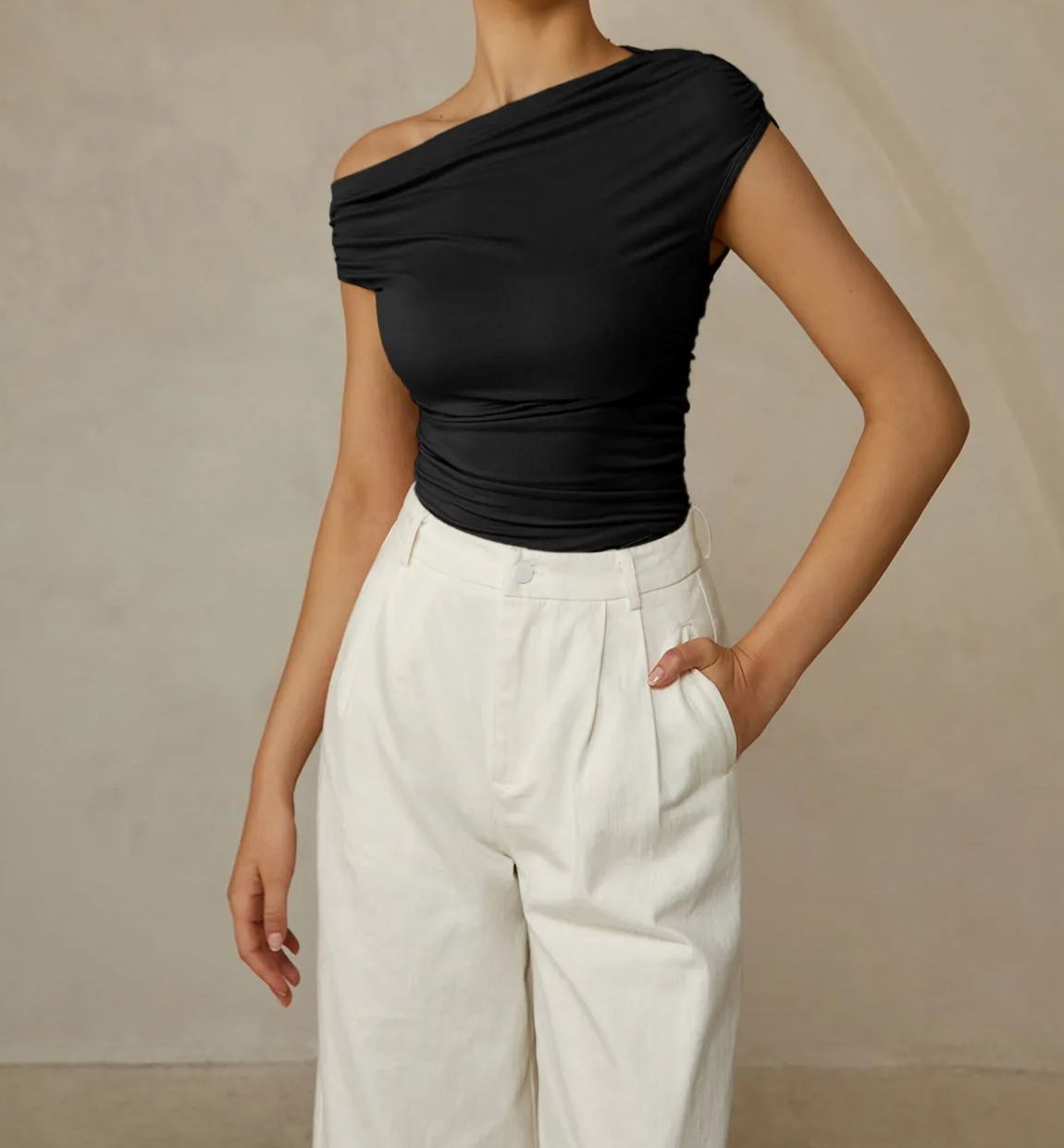 Asymmetrical Neck Sleeveless T-Shirt