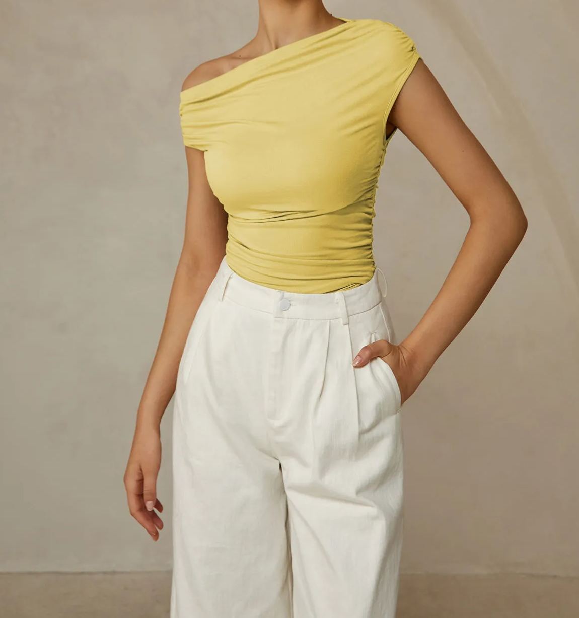 Asymmetrical Neck Sleeveless T-Shirt