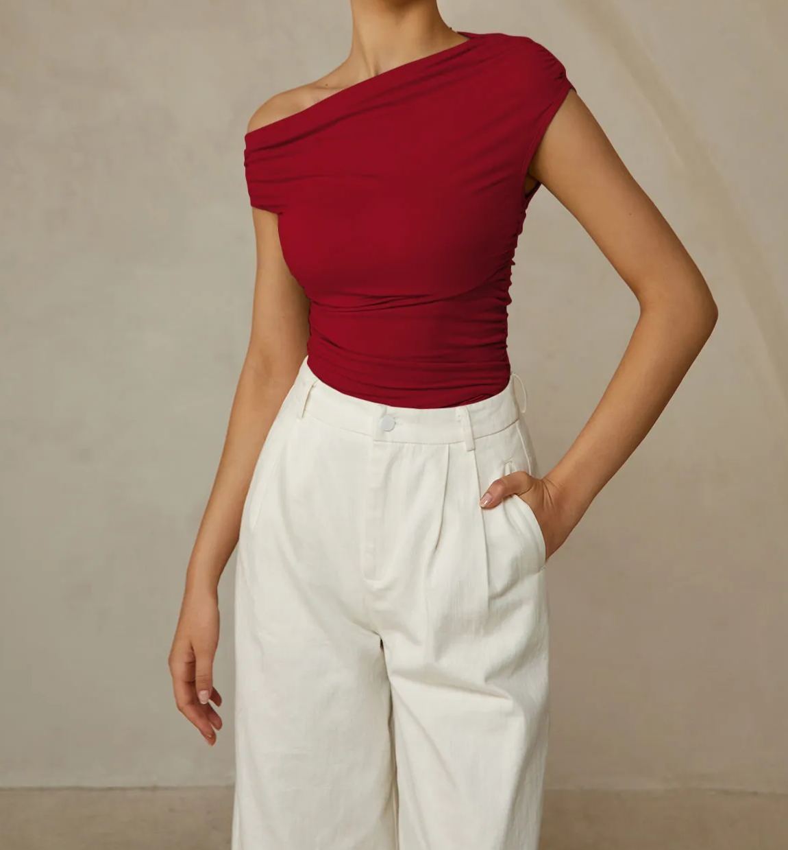 Asymmetrical Neck Sleeveless T-Shirt
