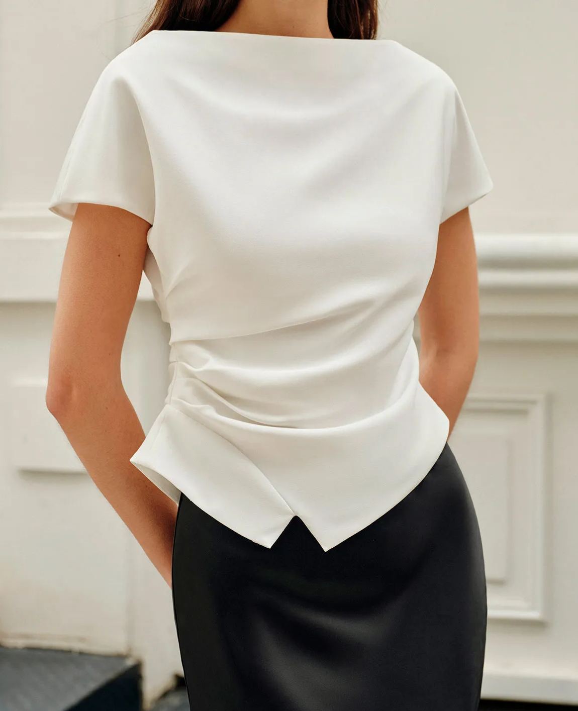 Asymmetric Hem Ruched T-Shirt
