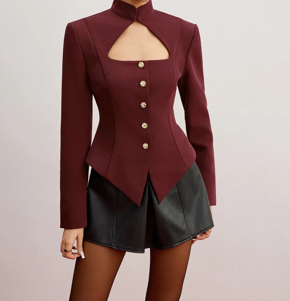 Cutout Slim Blazer With Shoulder Pads