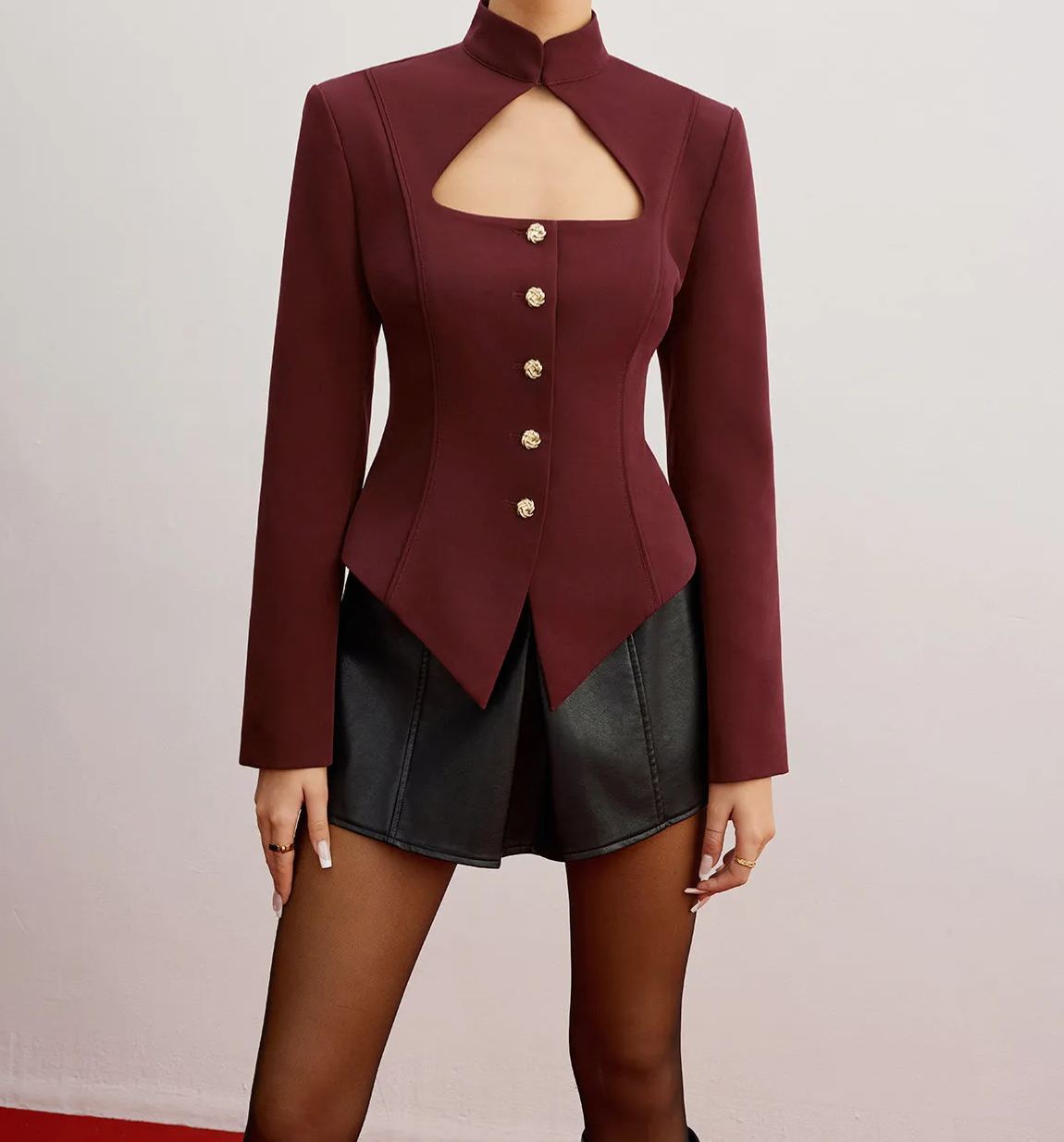 Cutout Slim Blazer With Shoulder Pads