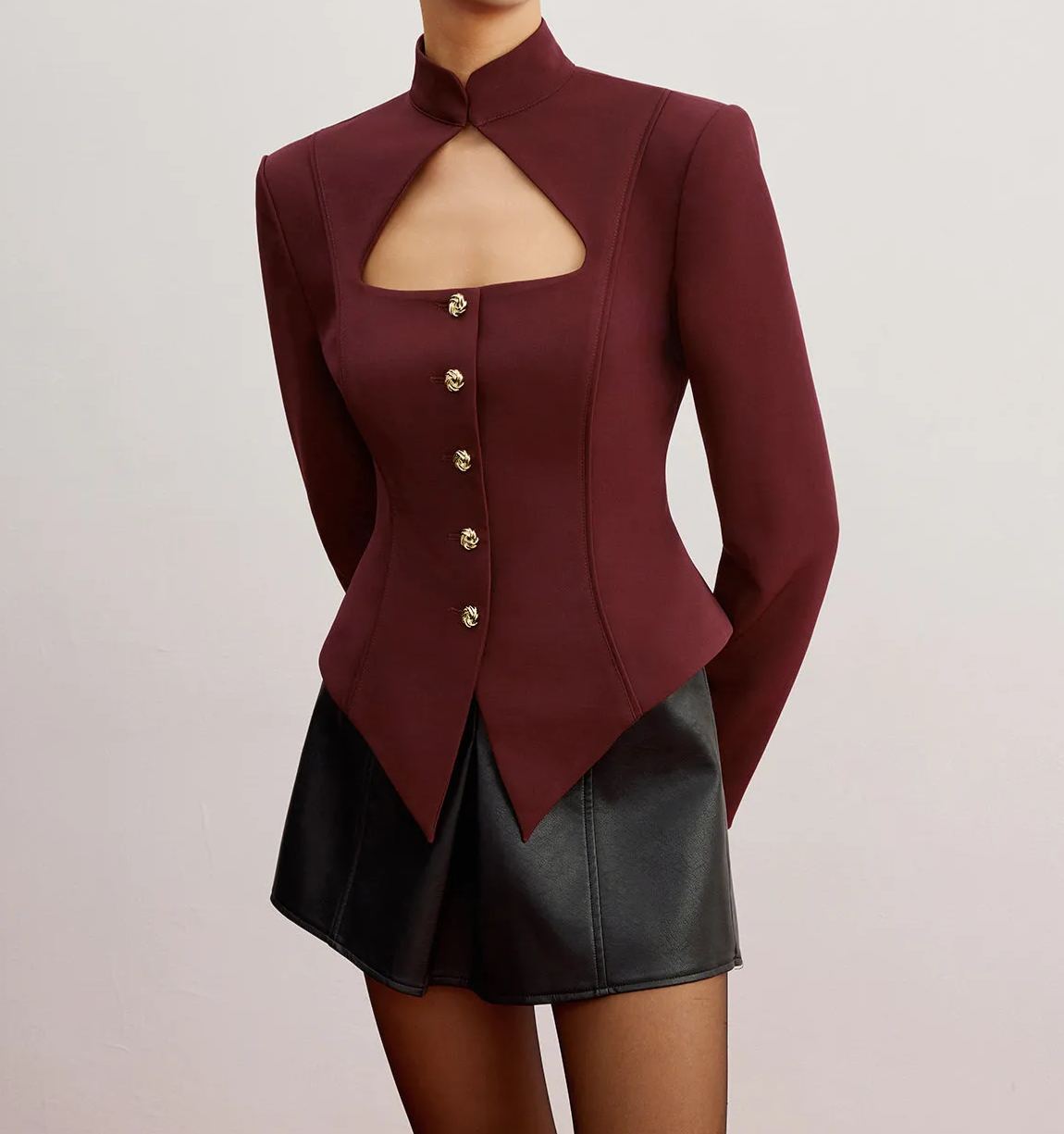 Cutout Slim Blazer With Shoulder Pads