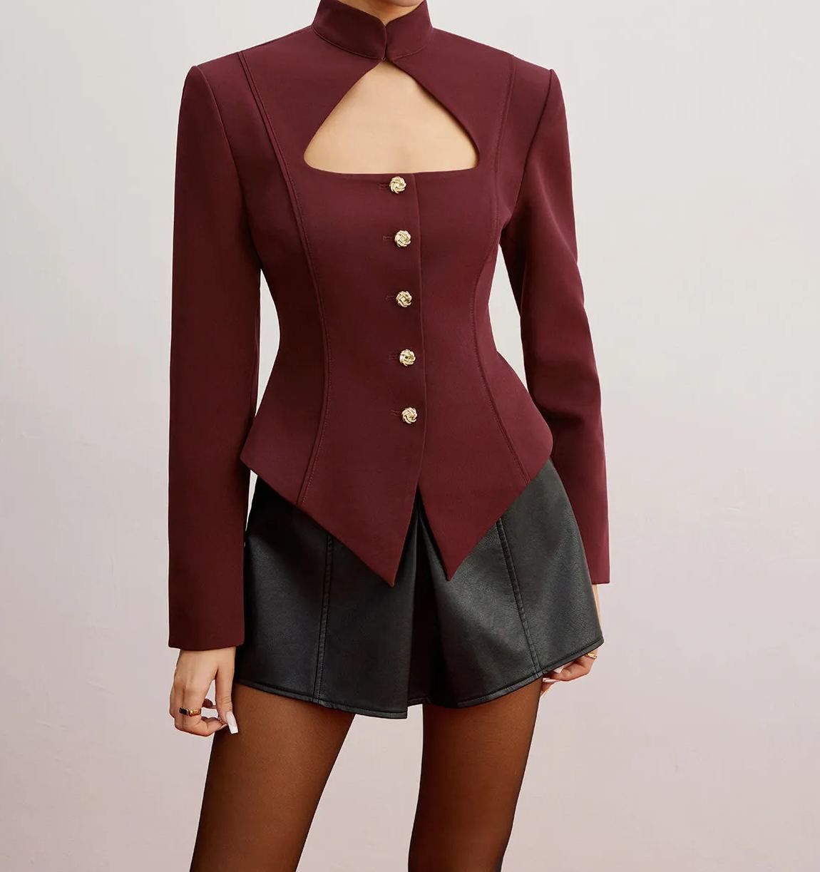 Cutout Slim Blazer With Shoulder Pads
