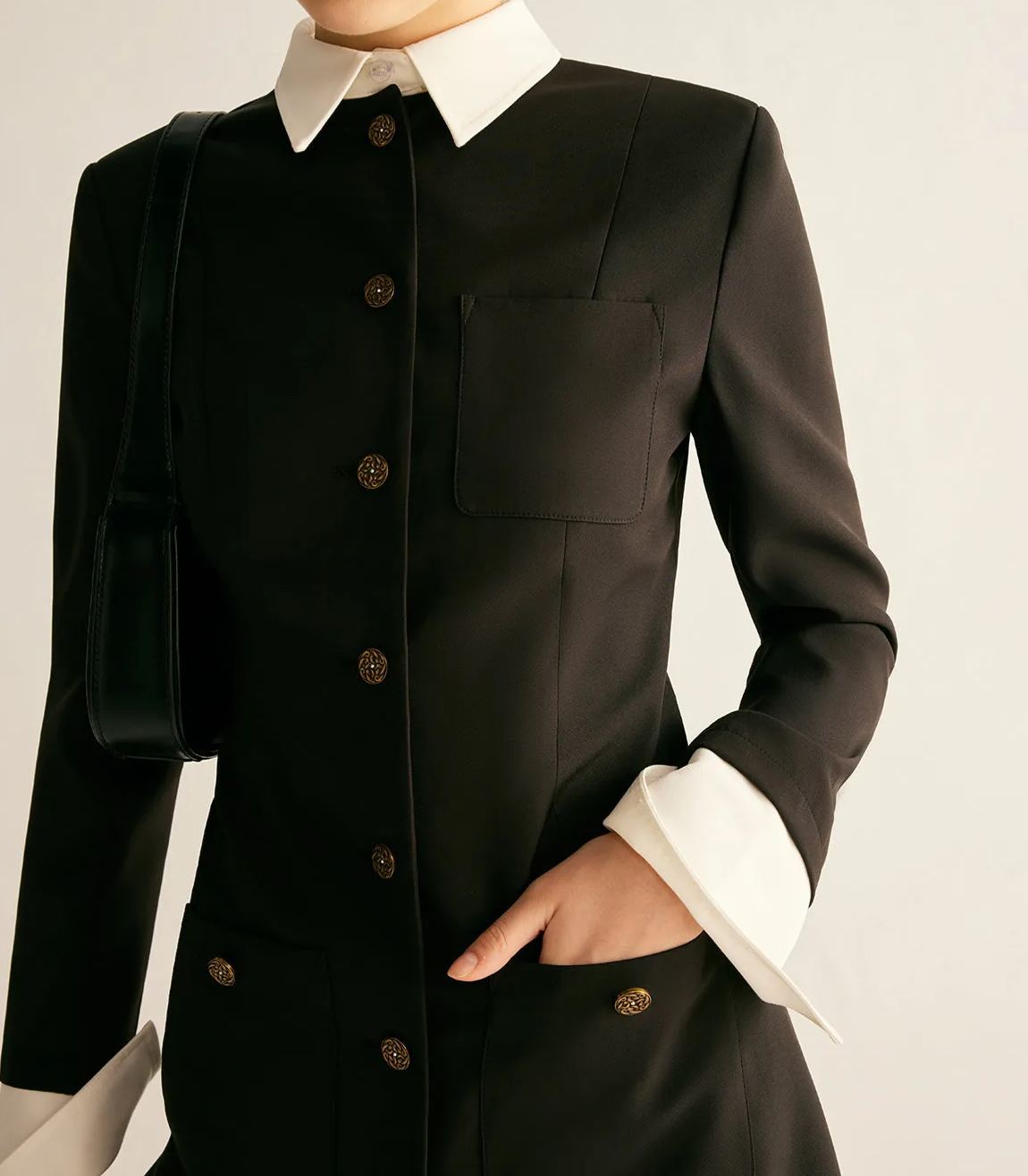 Adjustable-Collar Slim Blazer Dress