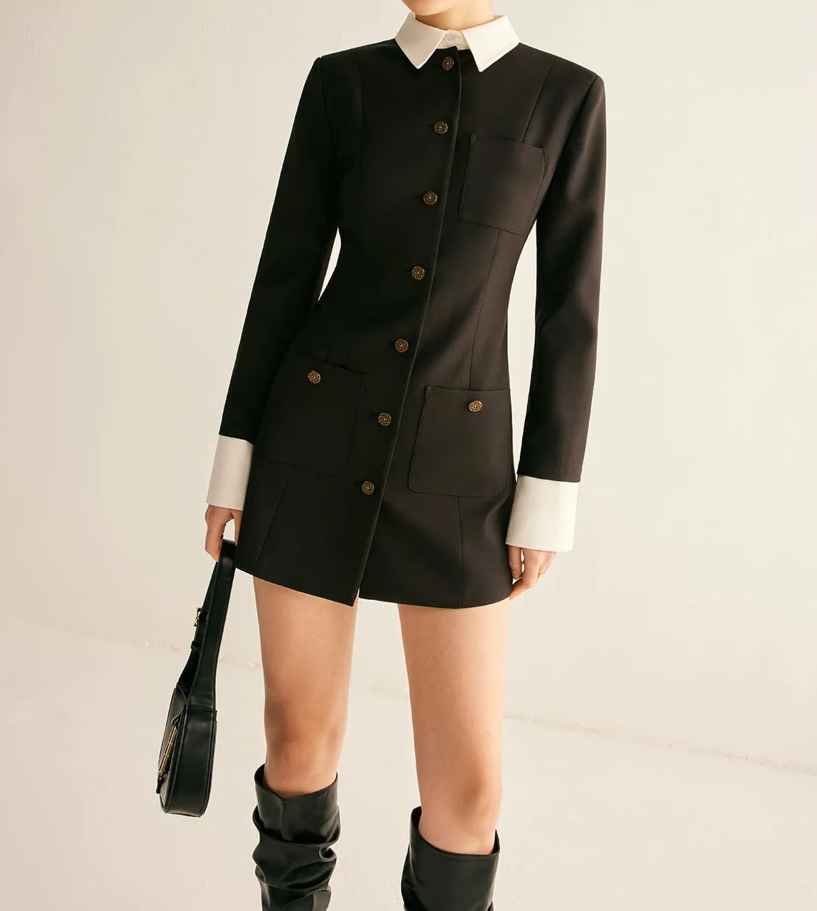 Adjustable-Collar Slim Blazer Dress