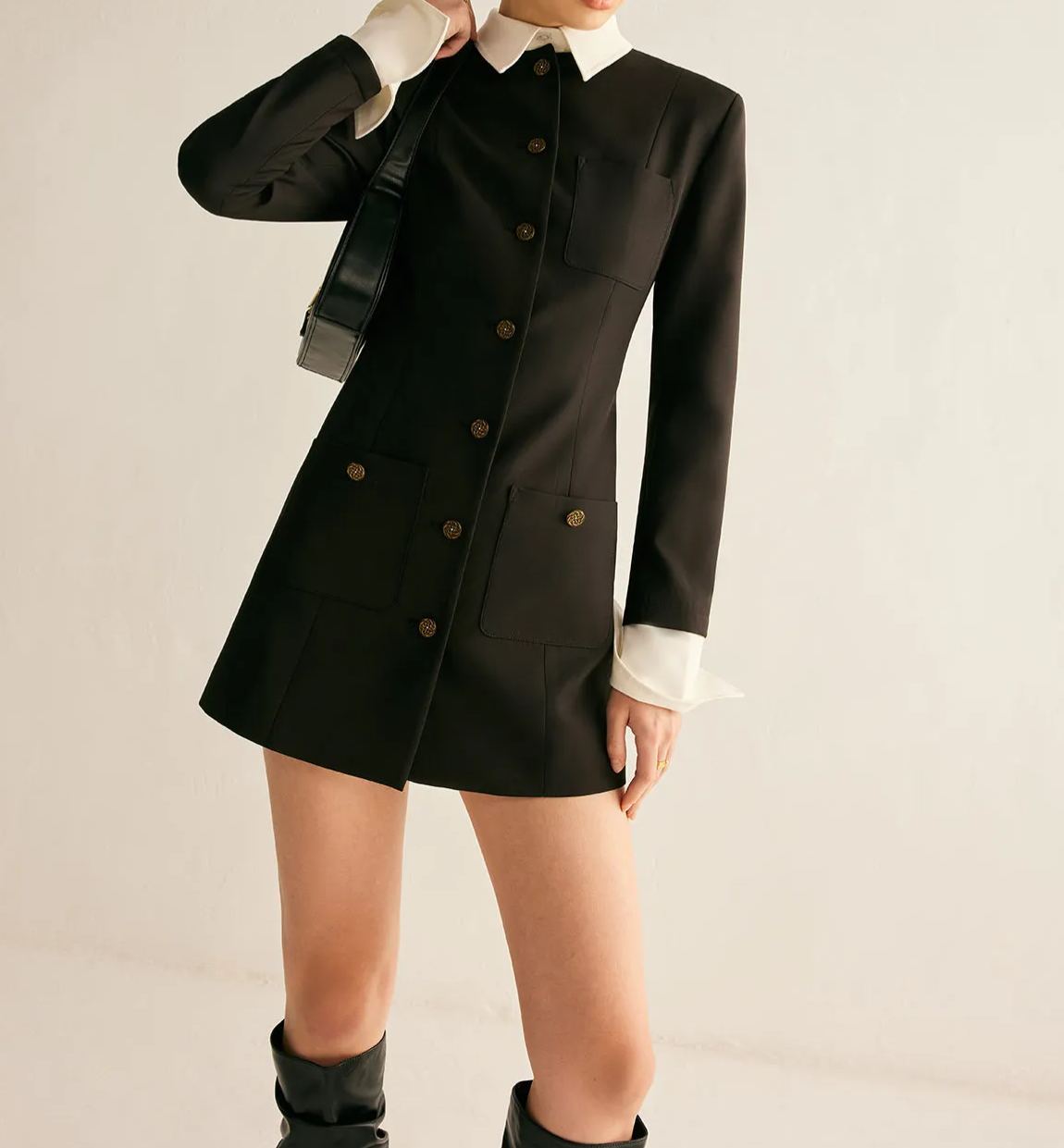 Adjustable-Collar Slim Blazer Dress