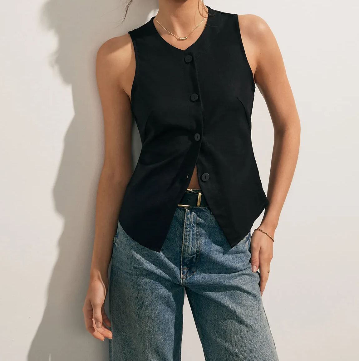 Linen Blends Button Up Tank Top