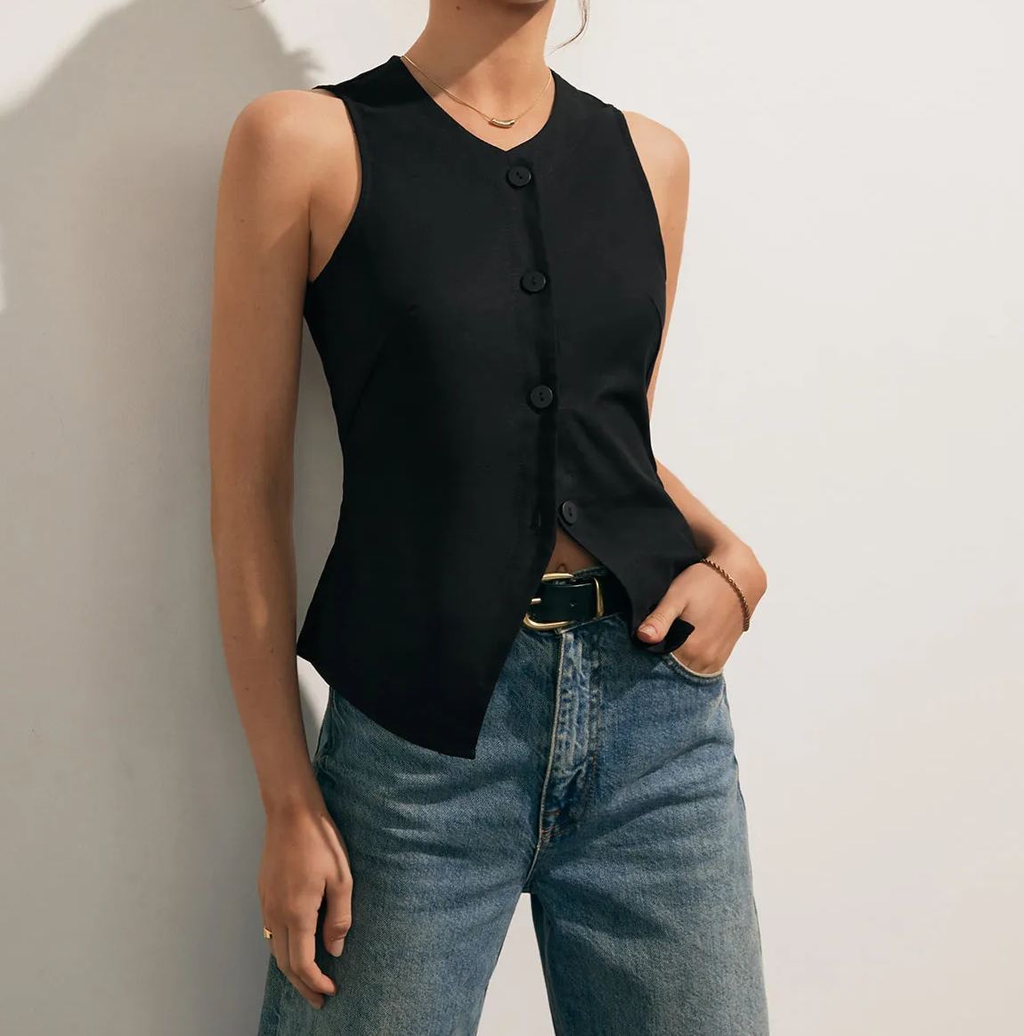 Linen Blends Button Up Tank Top