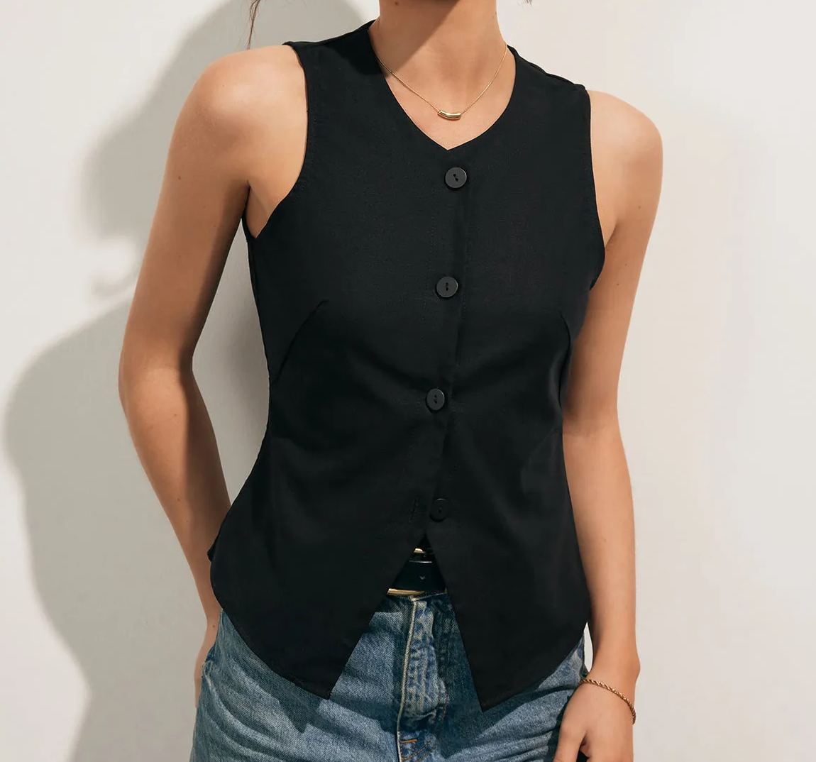Linen Blends Button Up Tank Top