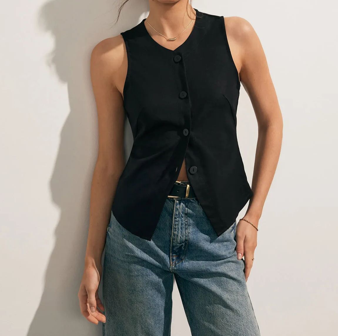 Linen Blends Button Up Tank Top