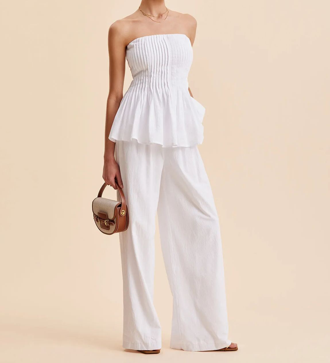 Cotton Pleated Strapless Peplum Top