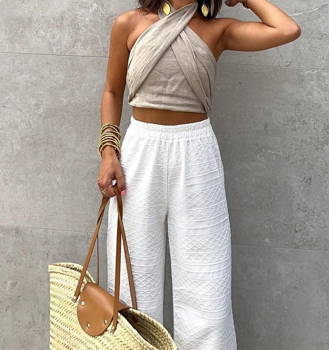 Cotton & Line Crisscross Halter Tank Top