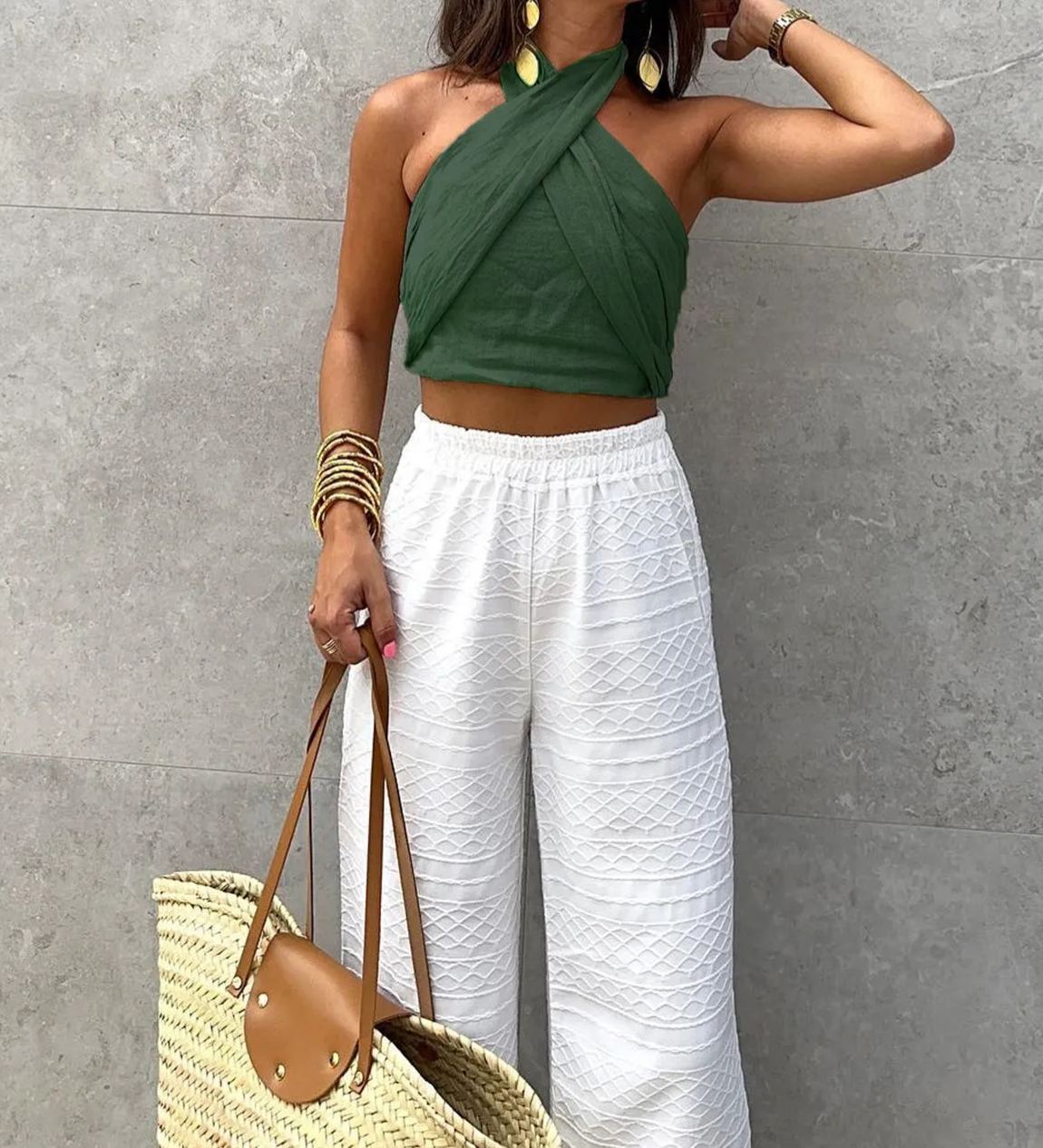 Cotton & Line Crisscross Halter Tank Top