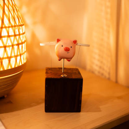 Artisan Wooden Flying Piggy Automaton