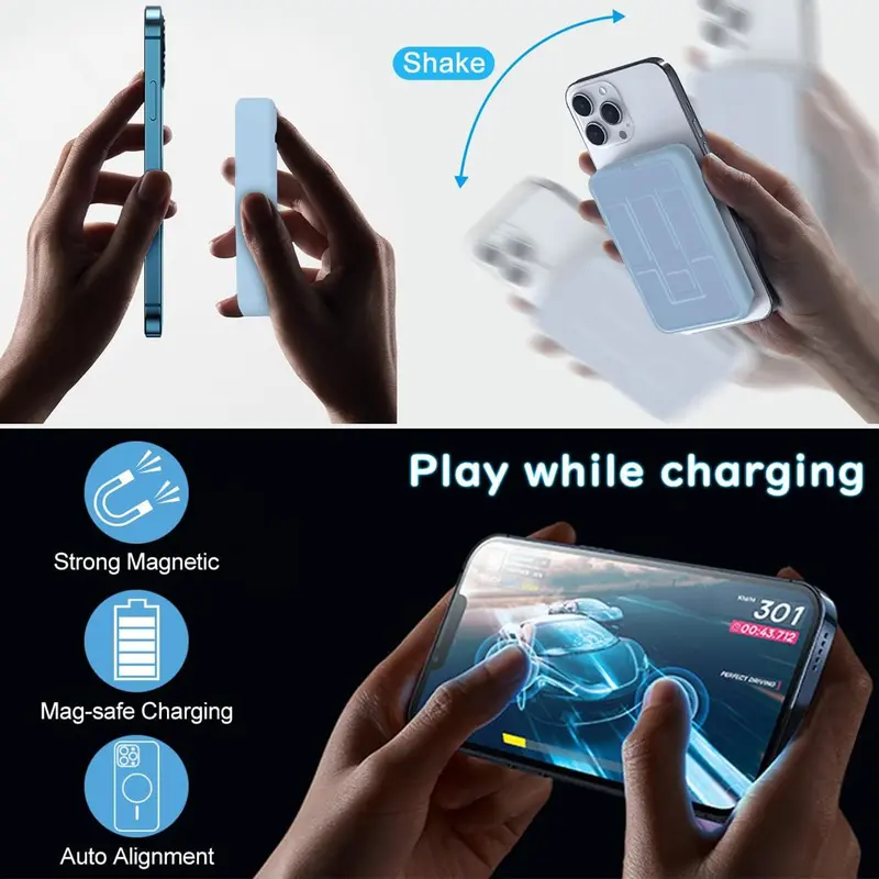 10000 mAh Wireless Fast Charging Power Bank with Magnetic Bracket