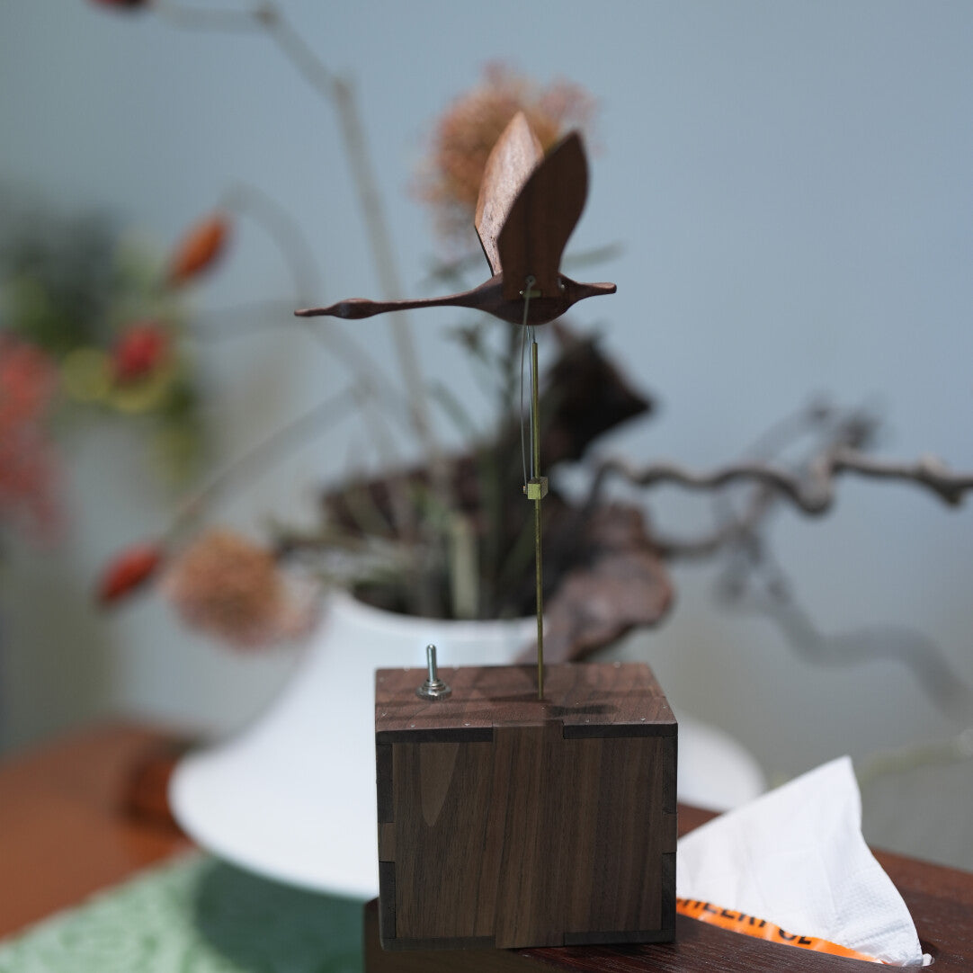 Handcrafted Walnut Swan Automaton - Elegant Motion Art for Desk & Home Decor