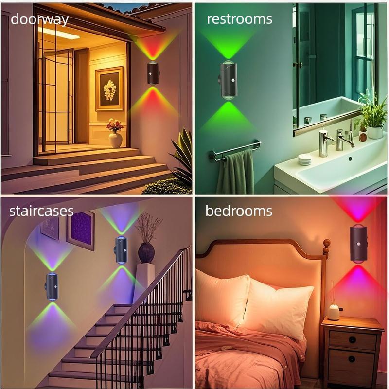 Smart Rechargeable LED Night Light with Motion Sensor &ndash; RGB Gradient Ambient Lighting, Dimmable Wall Lamp, Magnetic & Stick-On Design, USB Convenient Charging, Long-Lasting Battery, Perfect for Halloween Decor, Bedroom, Stairs, Hallway & Entryway