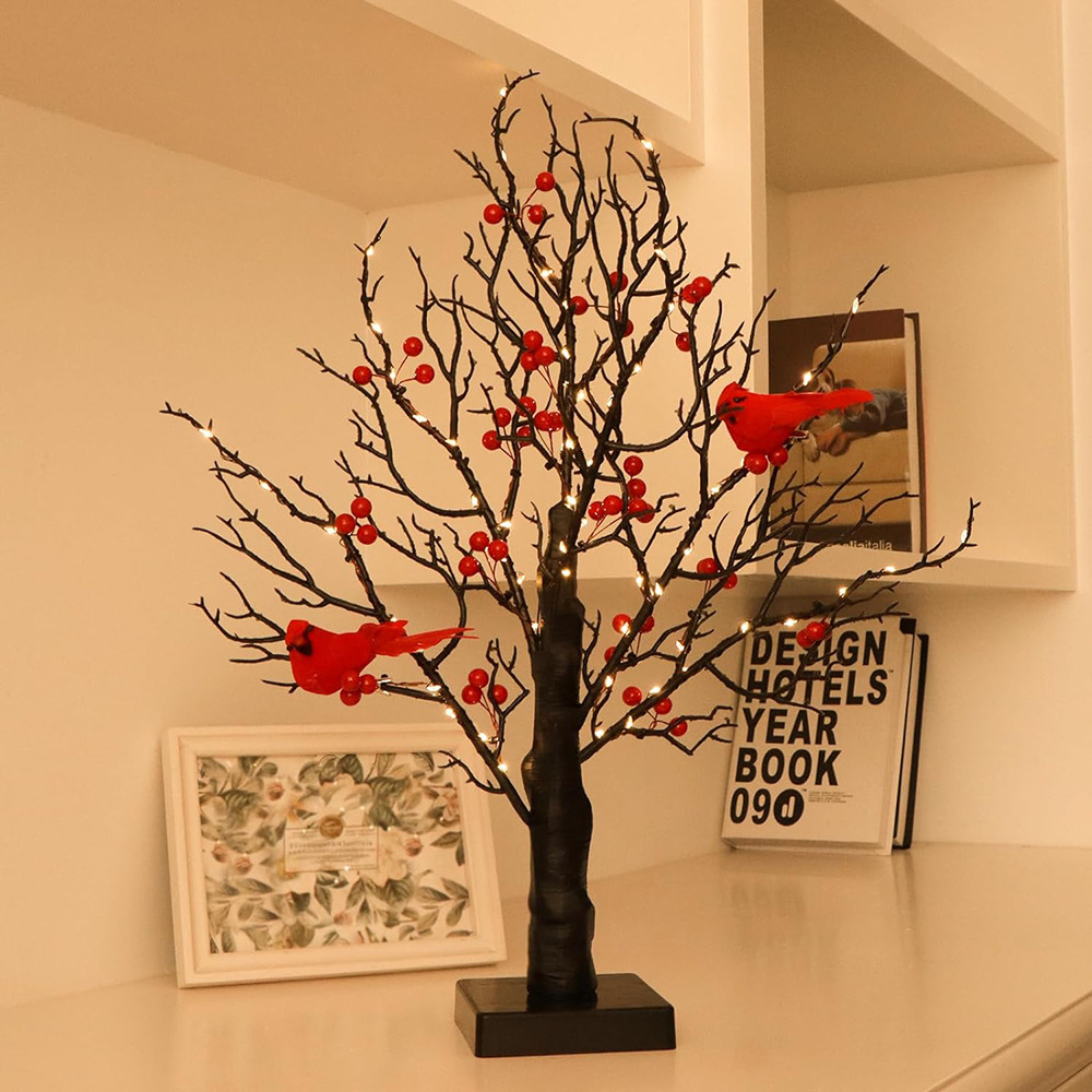 Red fruit, red bird, tree lamp