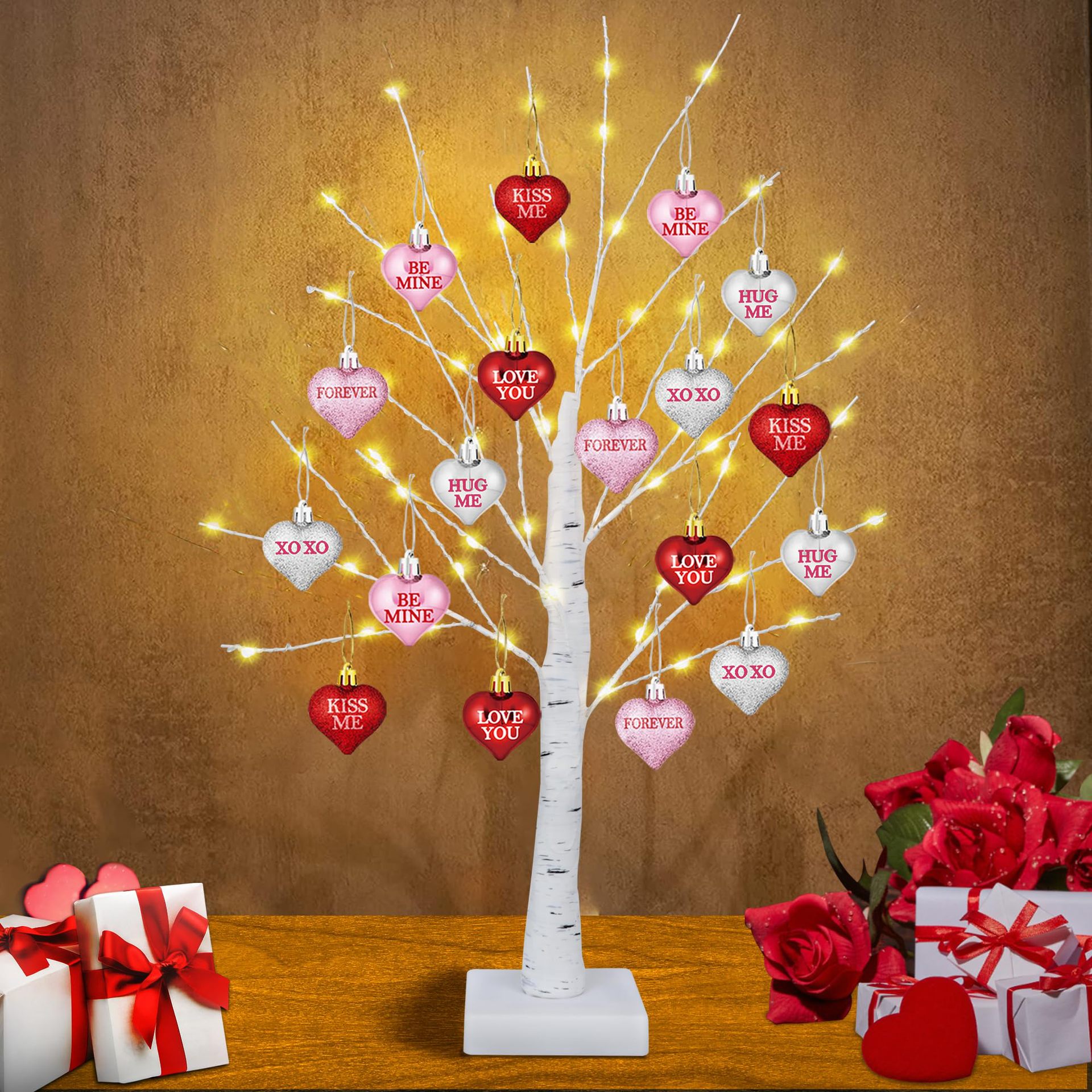 Birch Tree Heart-Shaped Lamp