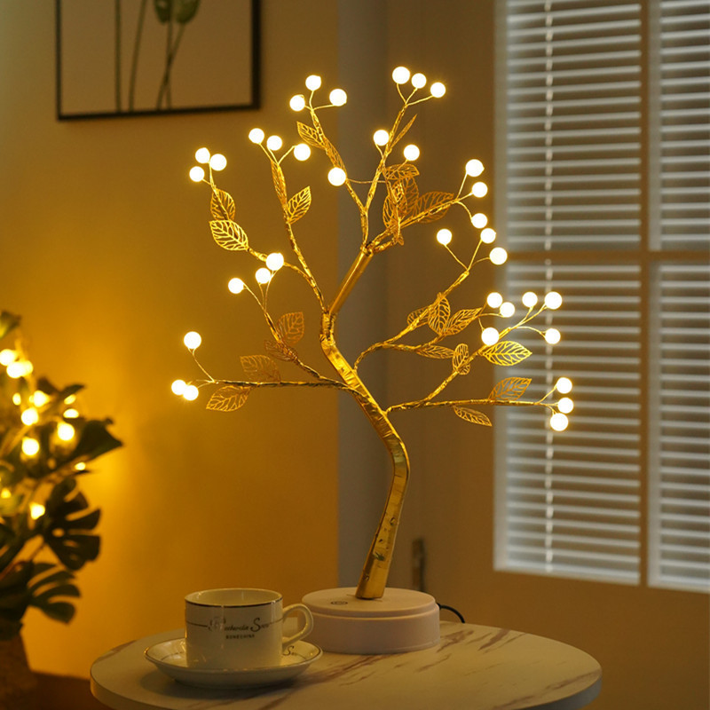 Golden Leaf Pearl Tree Lamp
