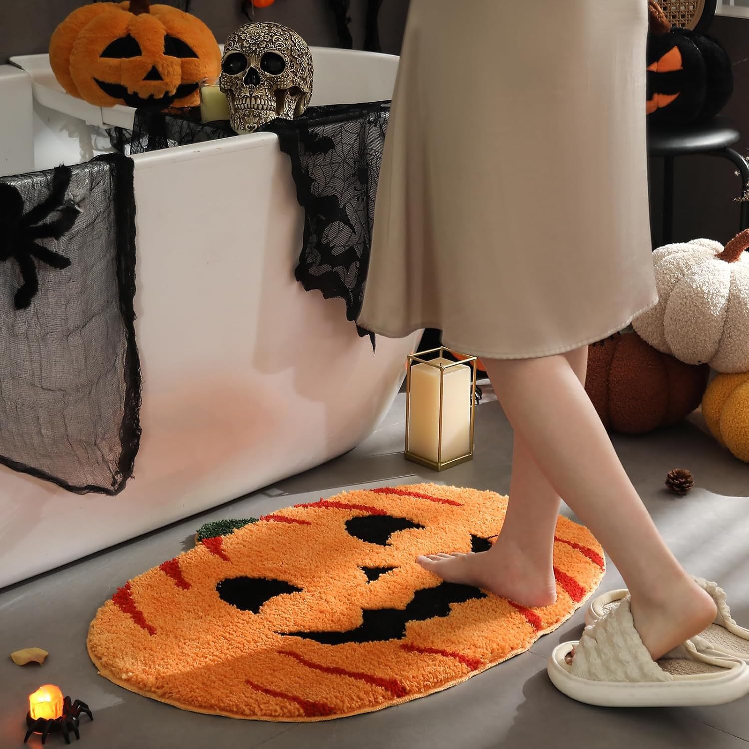 🦇"UNWELCOME"Bat Doormat⏰Halloween Flocked Carpet Atmosphere Decoration👻🖤