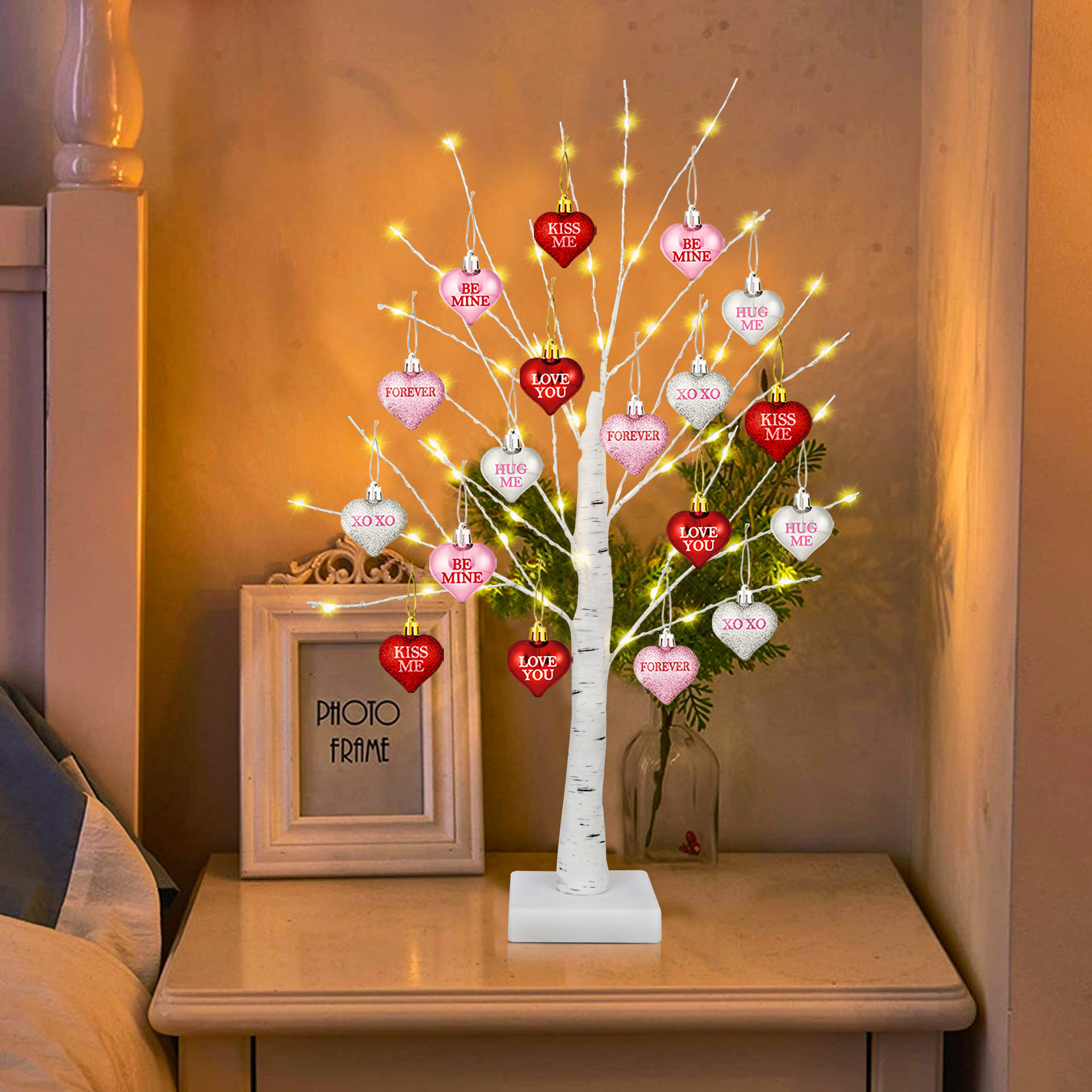 Birch Tree Heart-Shaped Lamp