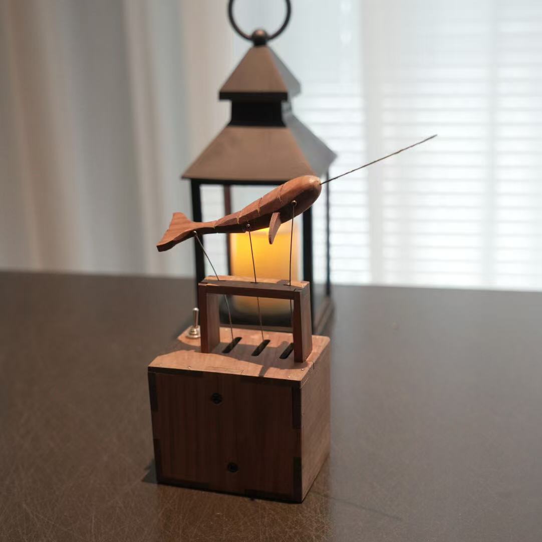 Artisan Wooden Whale Narwhale Automaton