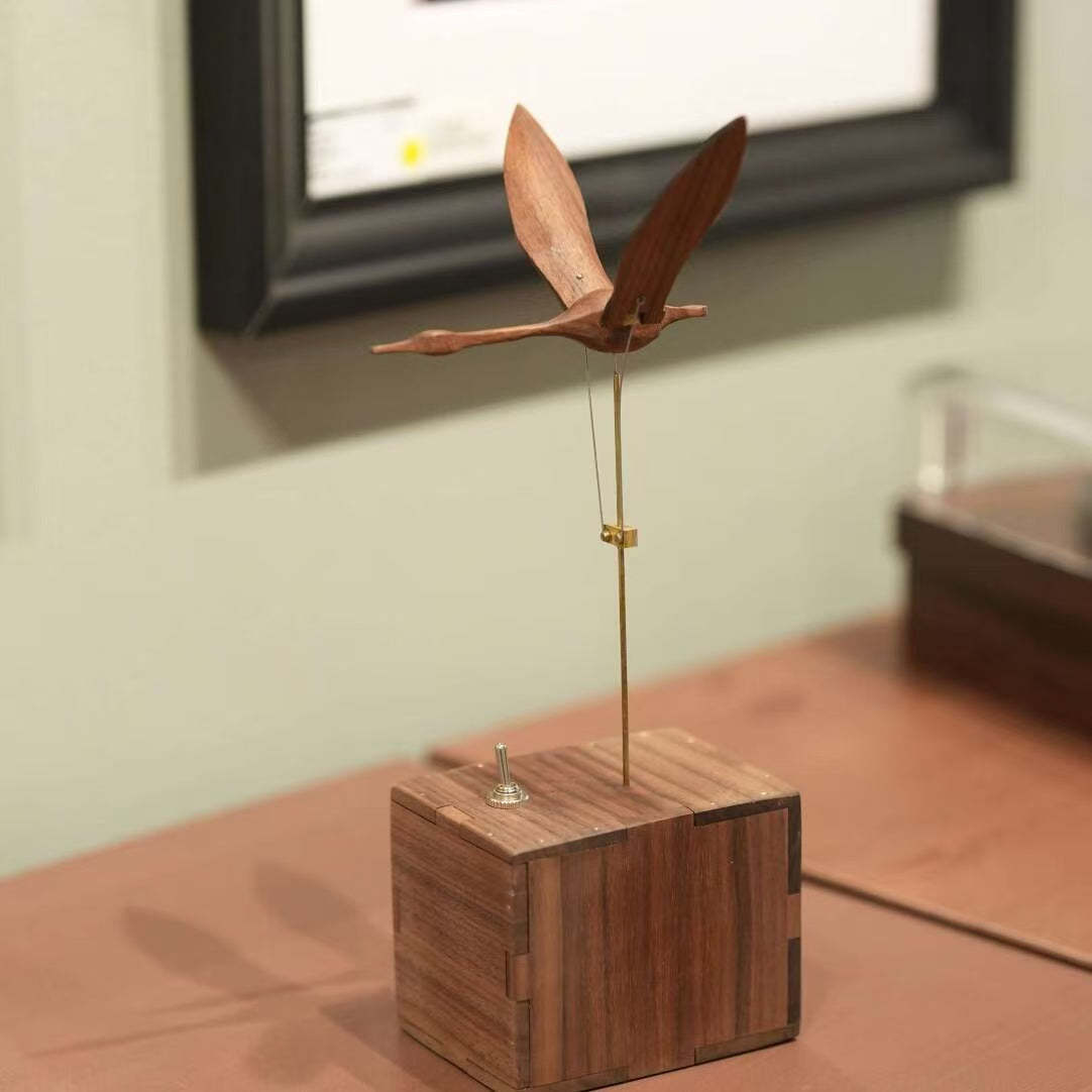 Handcrafted Walnut Swan Automaton - Elegant Motion Art for Desk & Home Decor