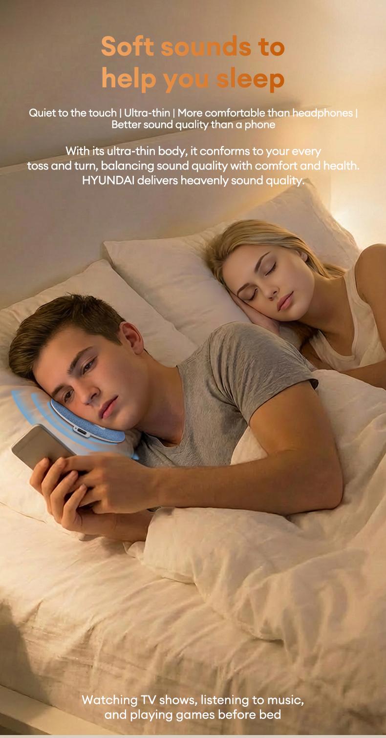 HYUNDAI S1 Ultra-Thin Bluetooth Pillow Speaker with Bluetooth 6.0, 3D White Noise, Soft Immersive Sound Field, Pillow CD Player for Bedtime Music & Audiobooks, Headphone-Free Sleep Speaker, Compatible with Android & iOS