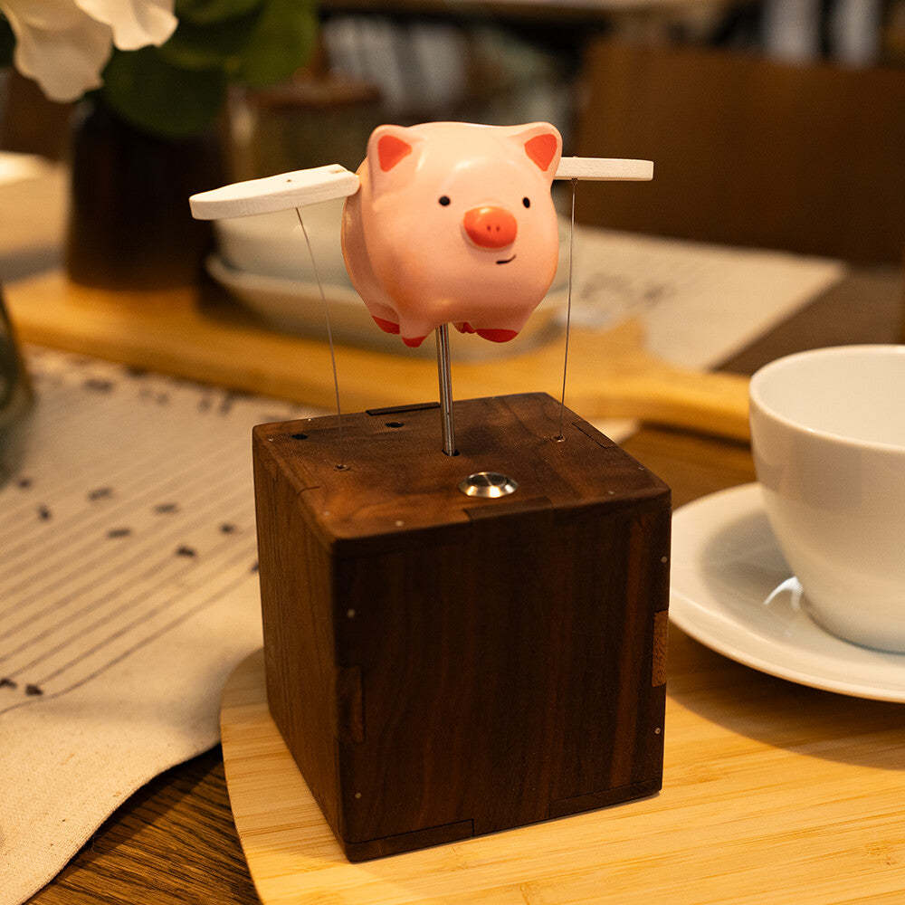 Artisan Wooden Flying Piggy Automaton