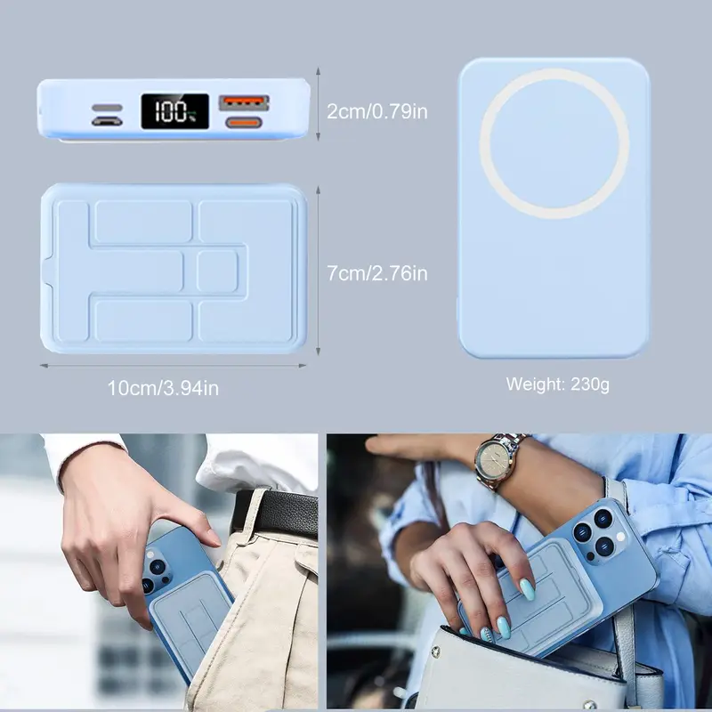 10000 mAh Wireless Fast Charging Power Bank with Magnetic Bracket