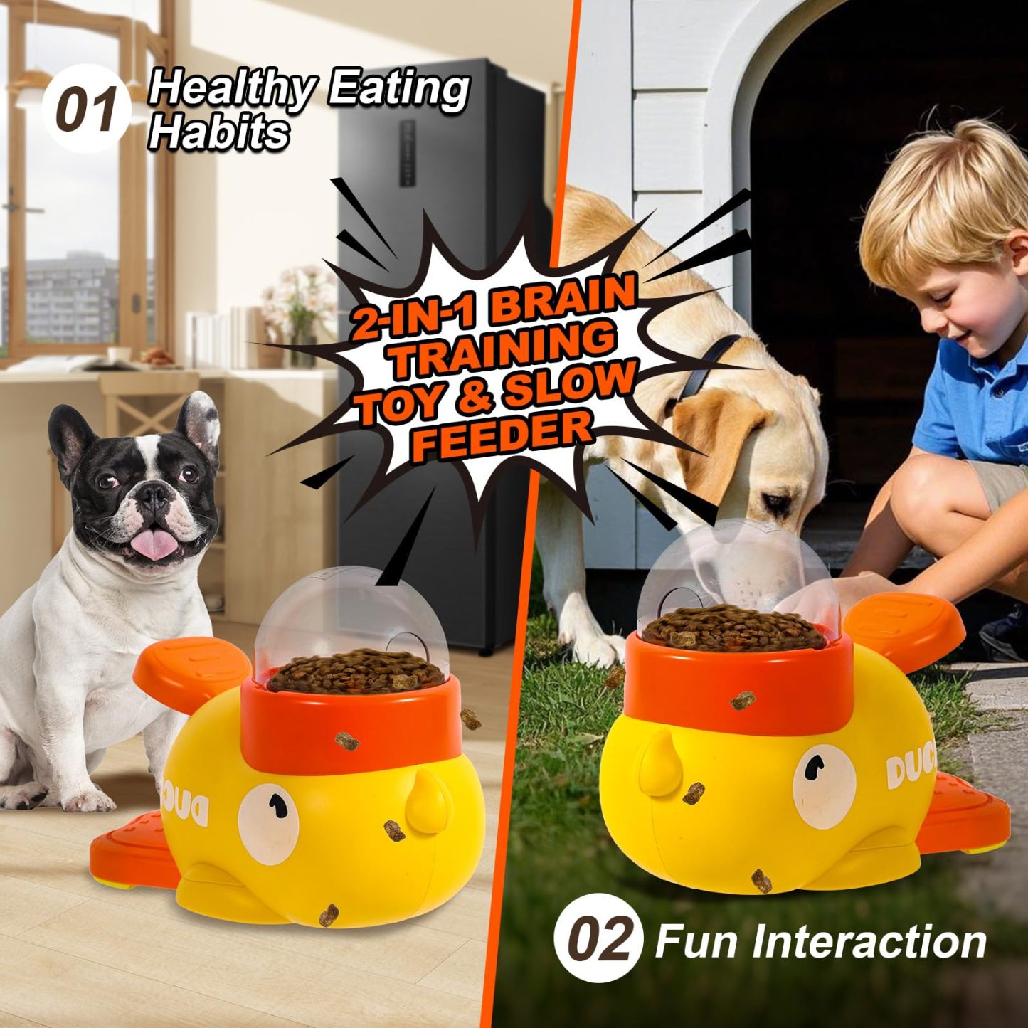 Yellow duck pet feeder cat dog interactive toy